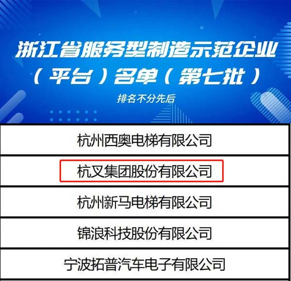 喜訊！杭叉集團(tuán)榮列浙江省服務(wù)型制造示范企業(yè)名單